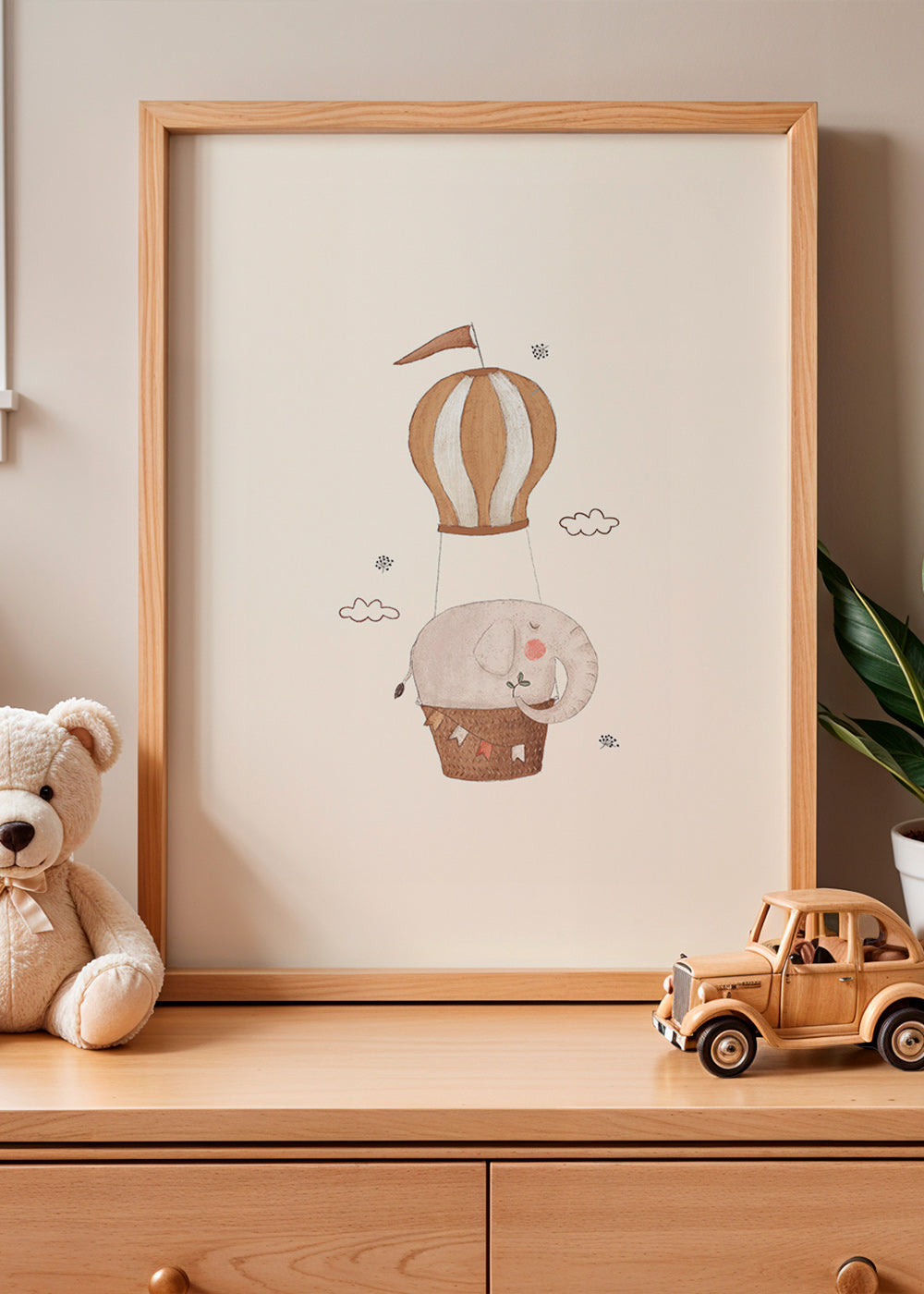 Kinderposter olifant in luchtballon