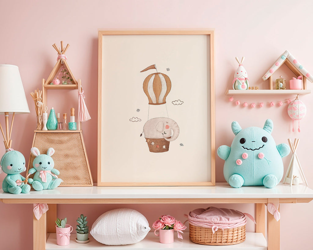 Kinderposter olifant in luchtballon