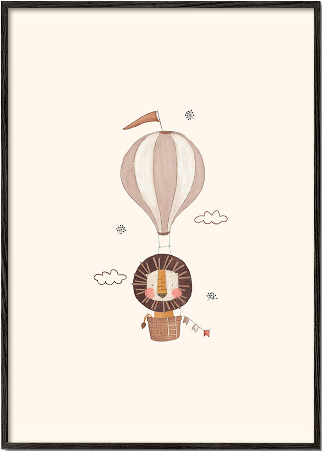 Kinderposter: leeuw in luchtballon