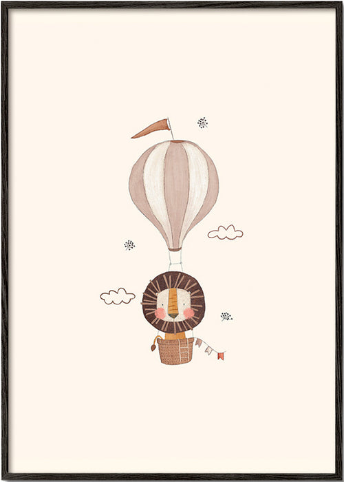 Kinderposter: leeuw in luchtballon
