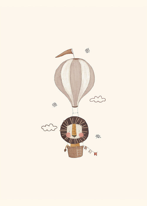 Kinderposter: leeuw in luchtballon