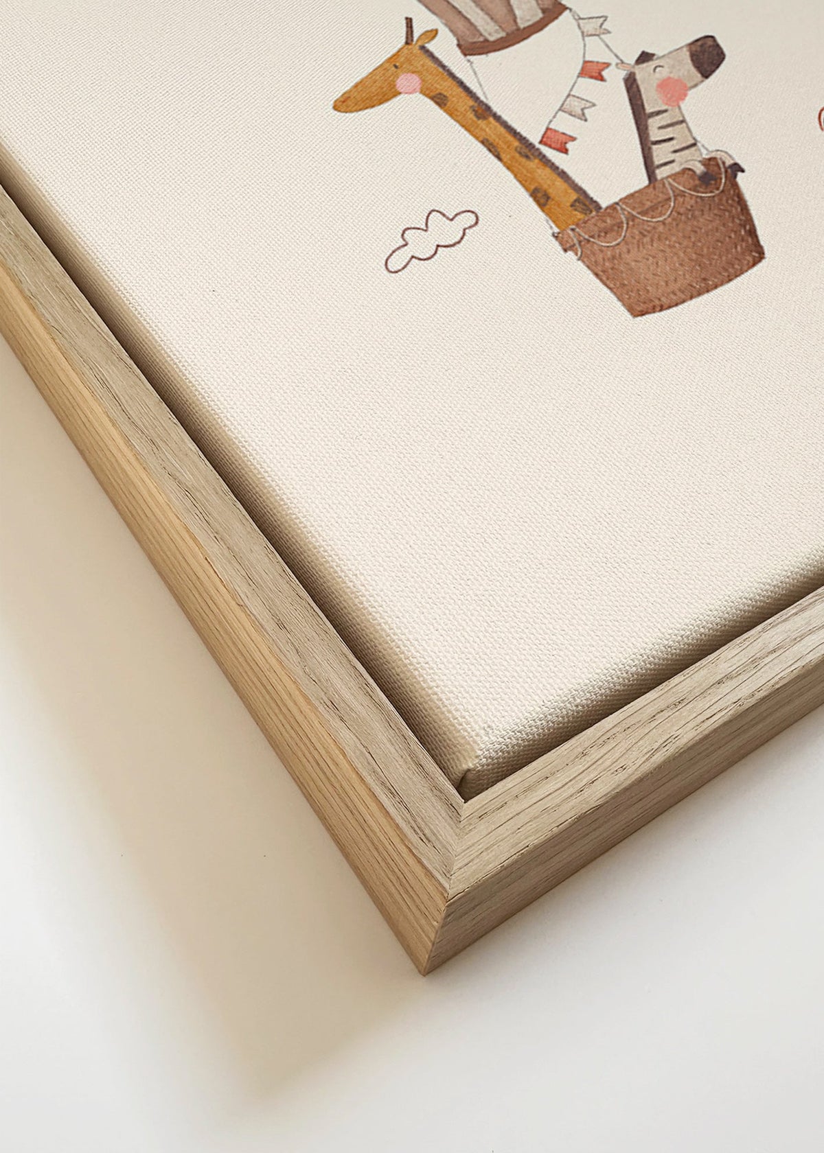 Kinderposter: giraffe en olifant in luchtballon