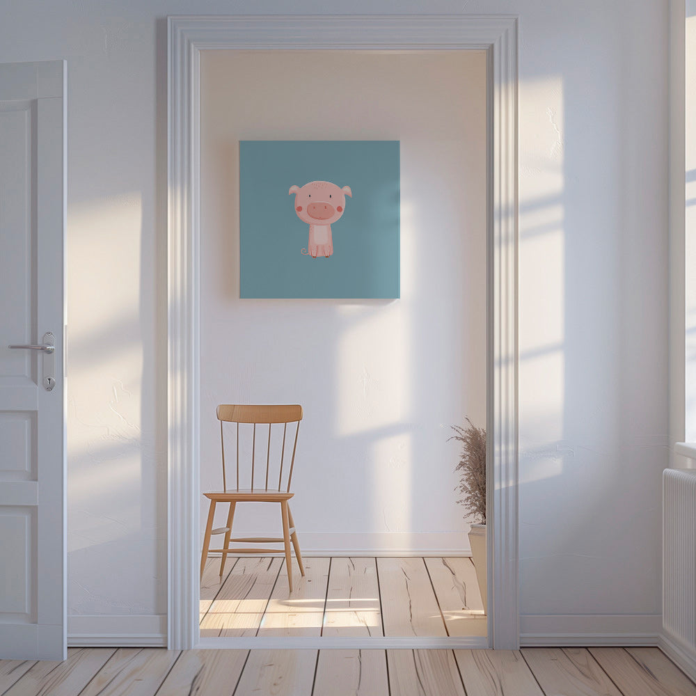 Kinderposter met roze biggetje in het midden