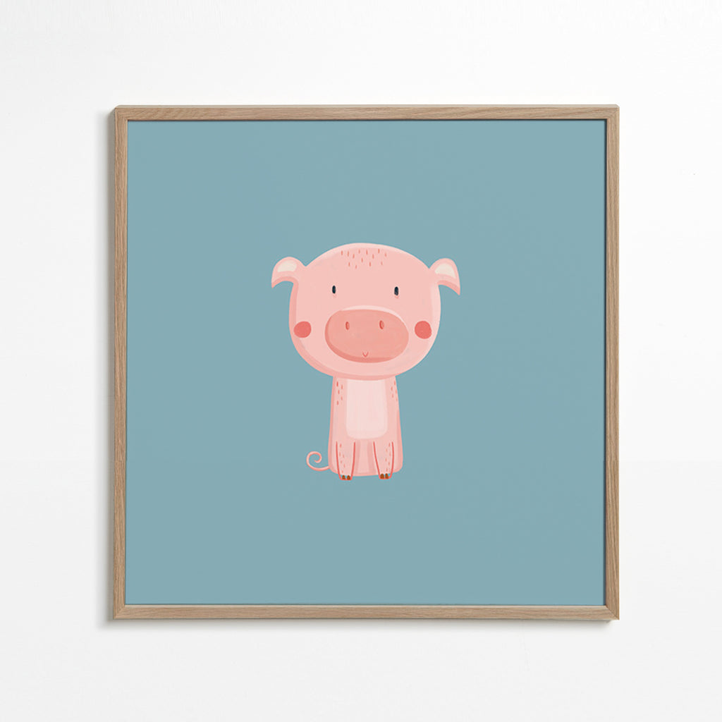 Kinderposter met roze biggetje in het midden