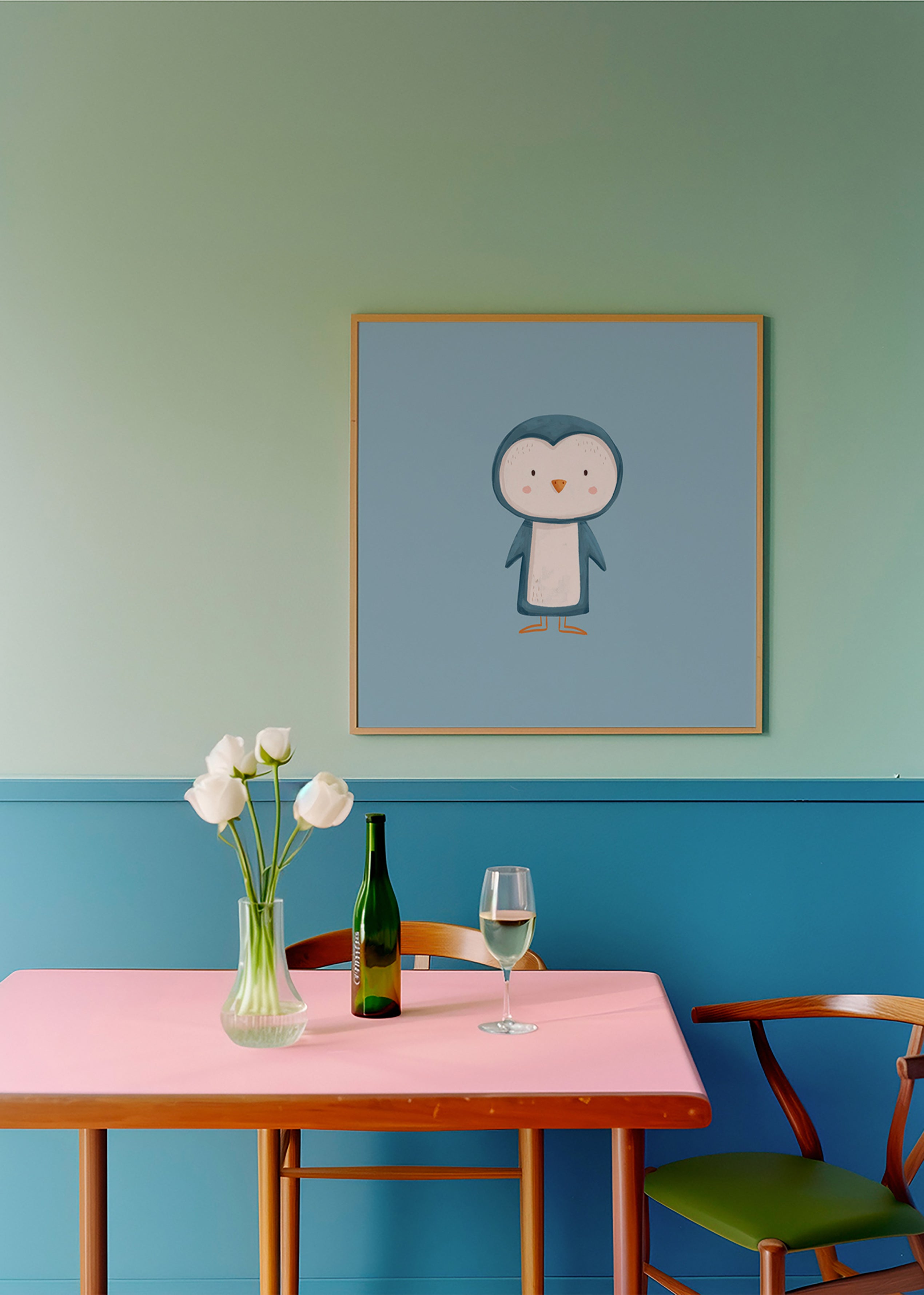Artwork pinguïn illustratie op blauwe achtergrond