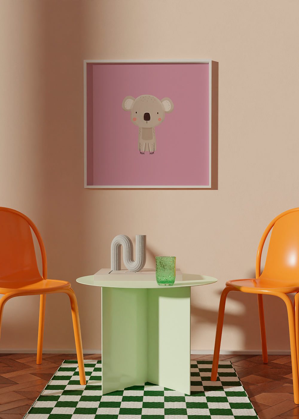Kinderposter: minimalistische roze koala