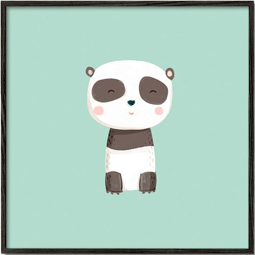 Kinderposter met lachende panda op mintgroene achtergrond