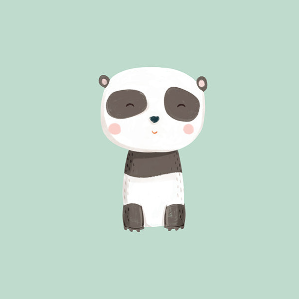 Kinderposter met lachende panda op mintgroene achtergrond