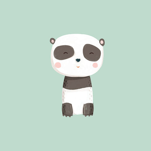 Kinderposter met lachende panda op mintgroene achtergrond