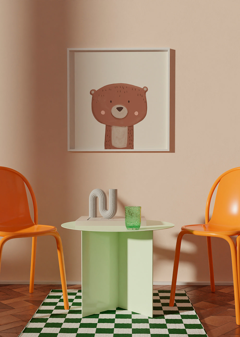 Kinderprint schattige beer op crèmekleurige achtergrond