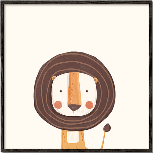 Kinderposter met glimlachende leeuw in minimalistische stijl