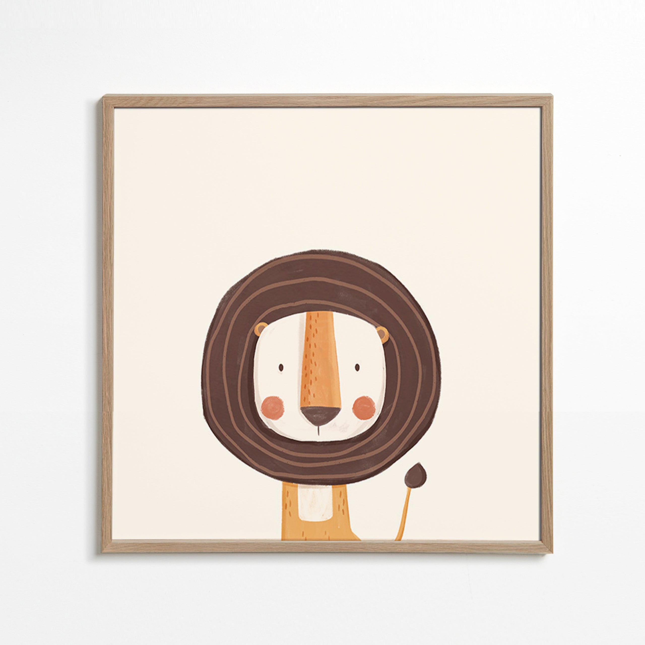 Kinderposter met glimlachende leeuw in minimalistische stijl