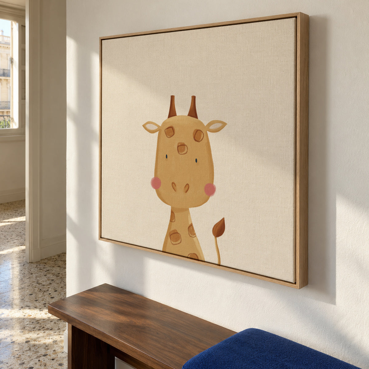 Sweet giraffe - Framed canvas in an interior