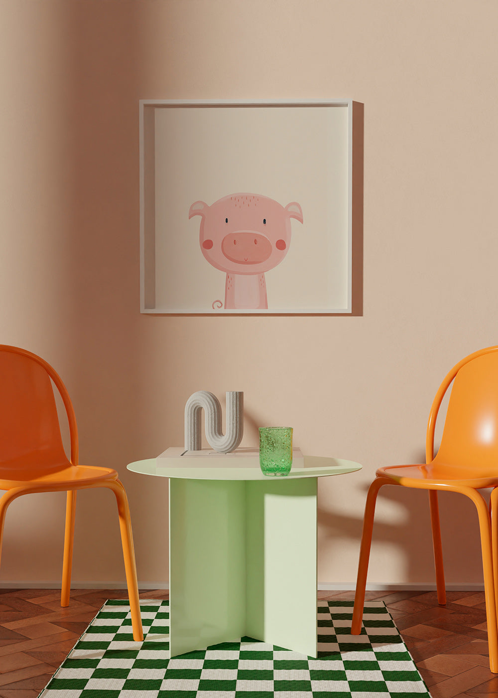 Kinderposter met schattig roze varken