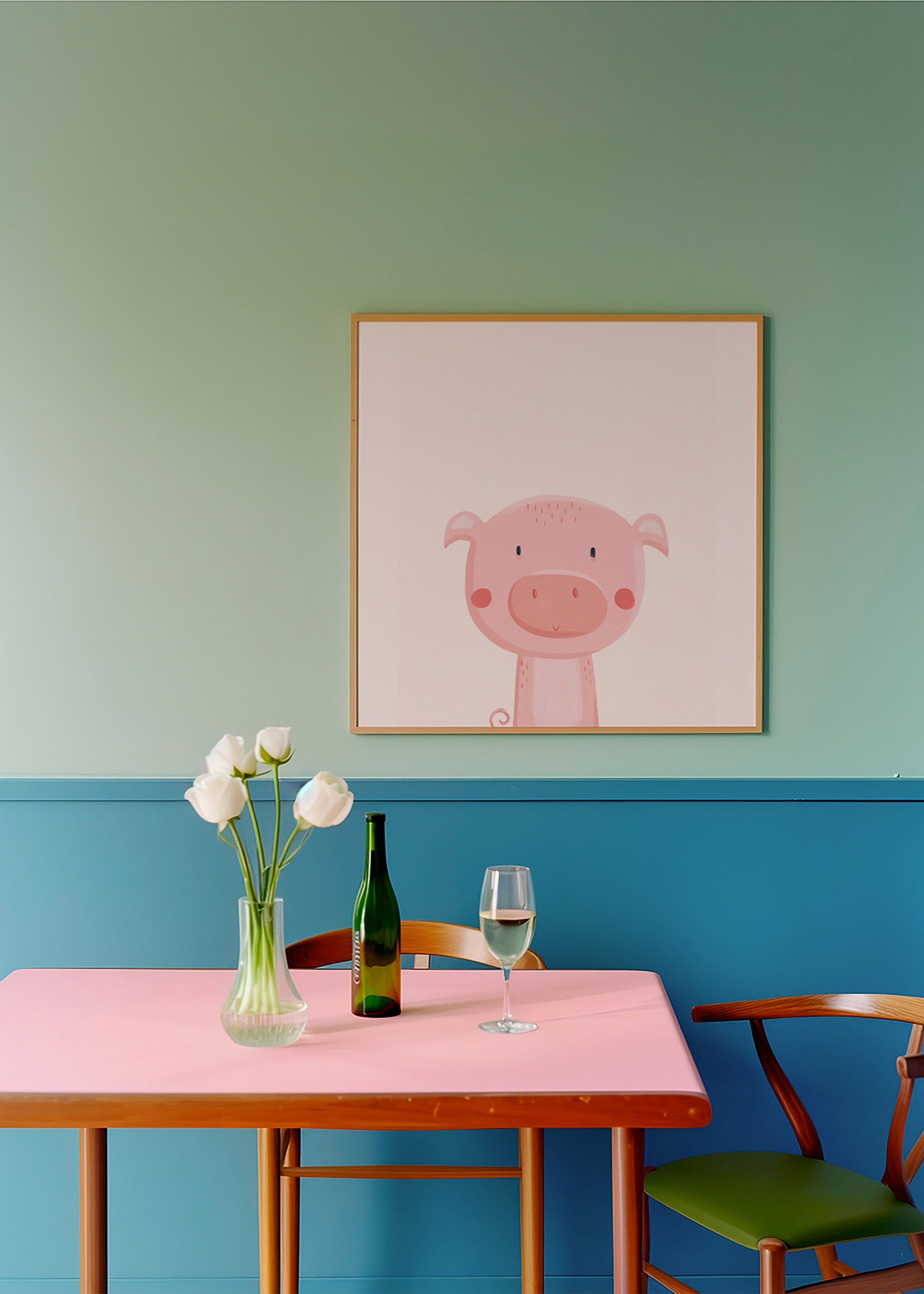 Kinderposter met schattig roze varken