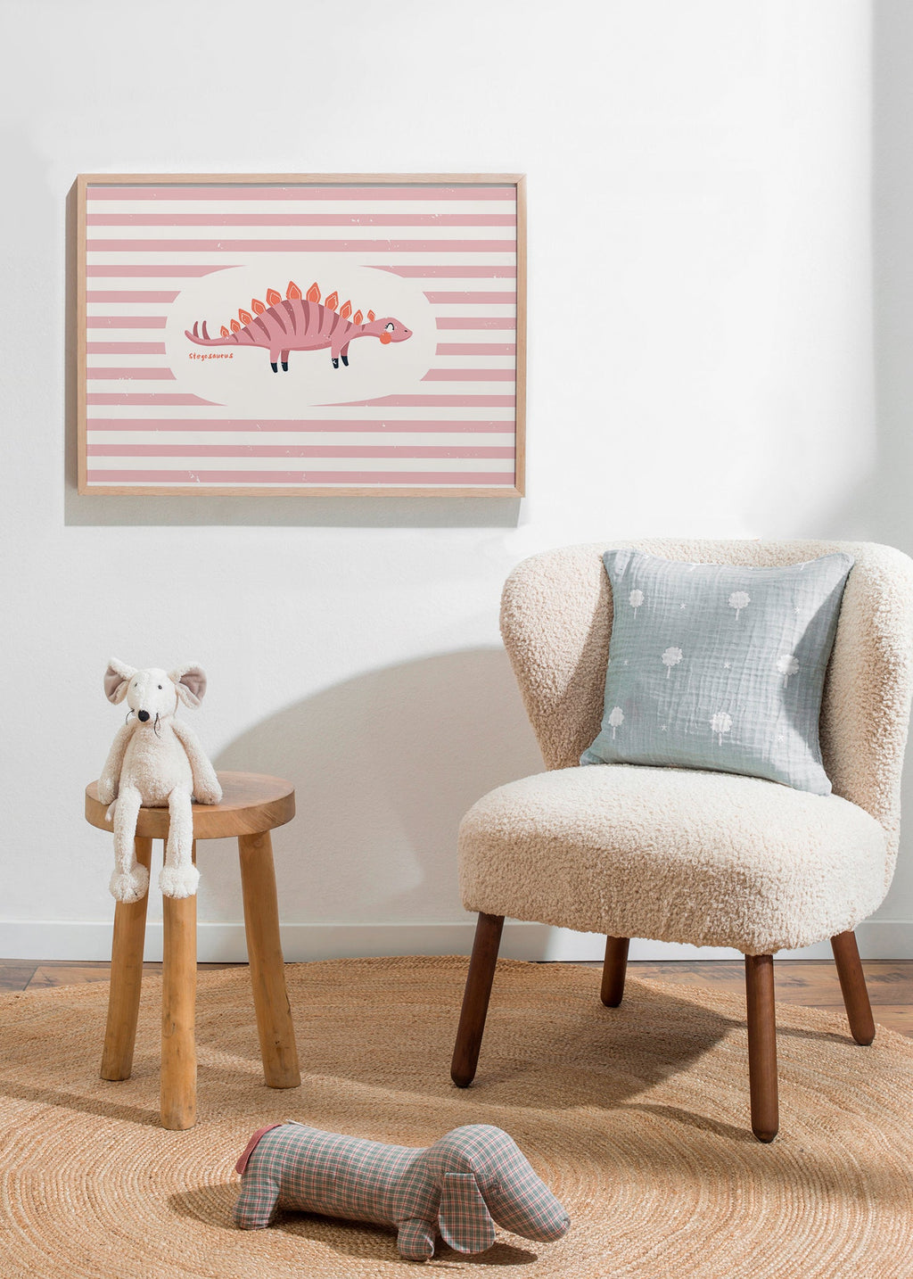 Kinderposter Stegosaurus op pastelstrepen