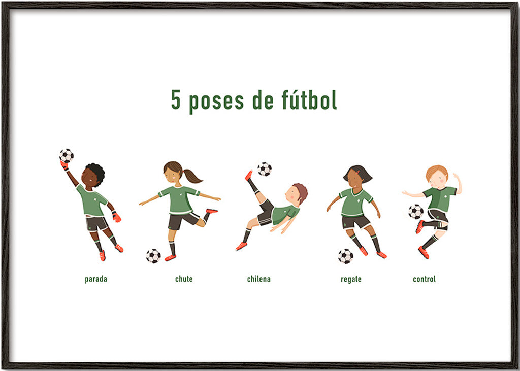 Sportkunst met vijf voetbalposes