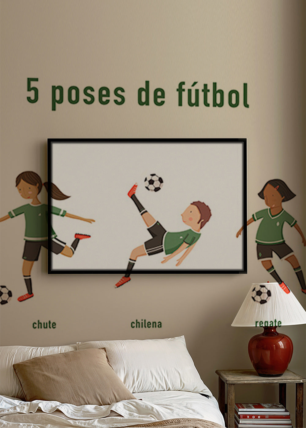 Sportkunst met vijf voetbalposes