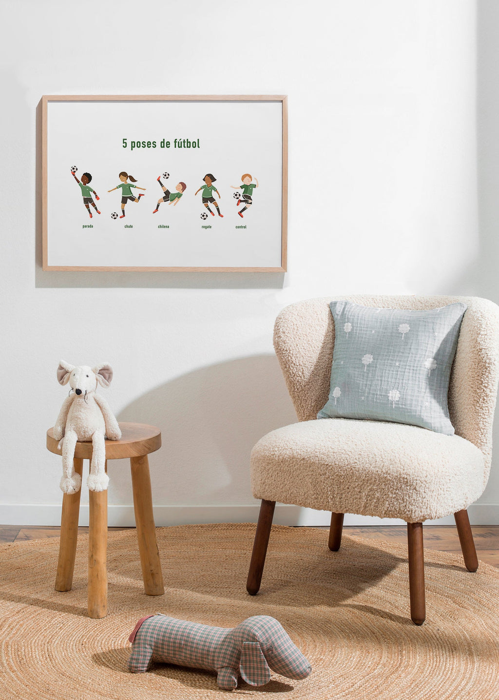Sportkunst met vijf voetbalposes