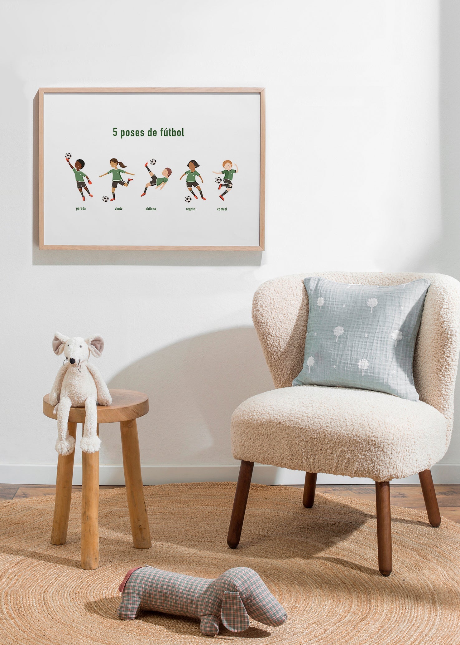 Sportkunst met vijf voetbalposes