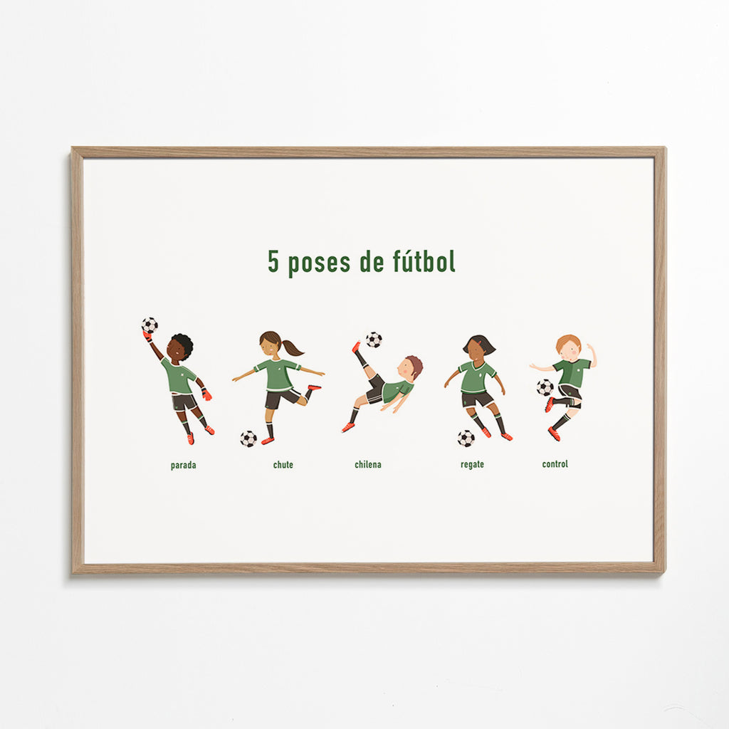 Sportkunst met vijf voetbalposes