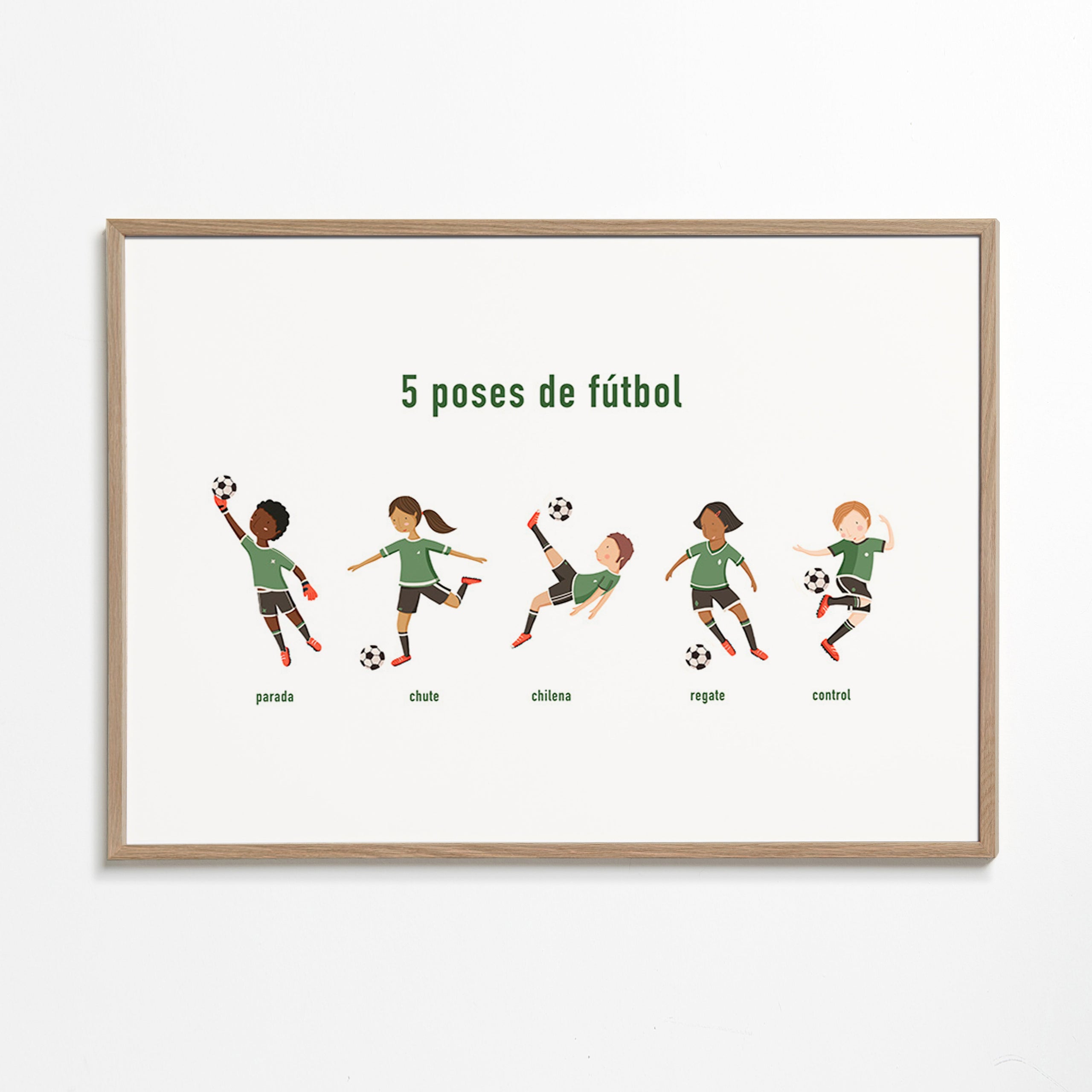 Sportkunst met vijf voetbalposes