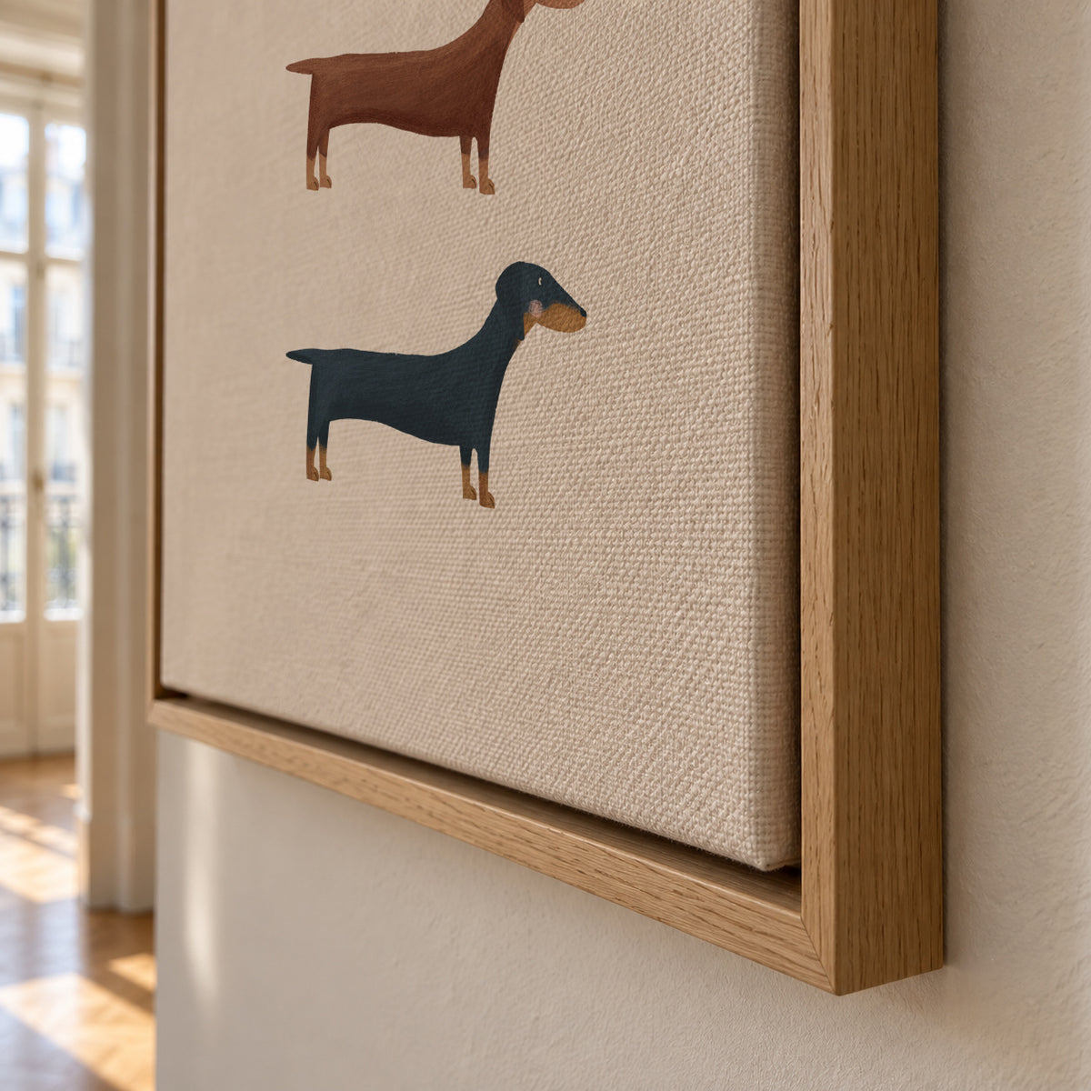 Three Dachshund Dogs - Framed canvas detail
