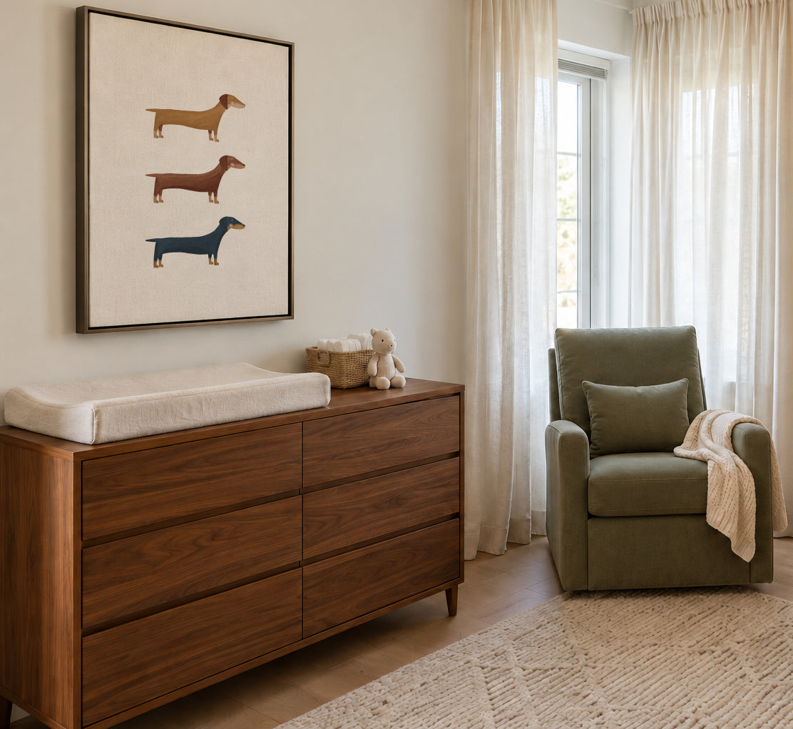 Three Dachshund Dogs - Framed canvas in an interior