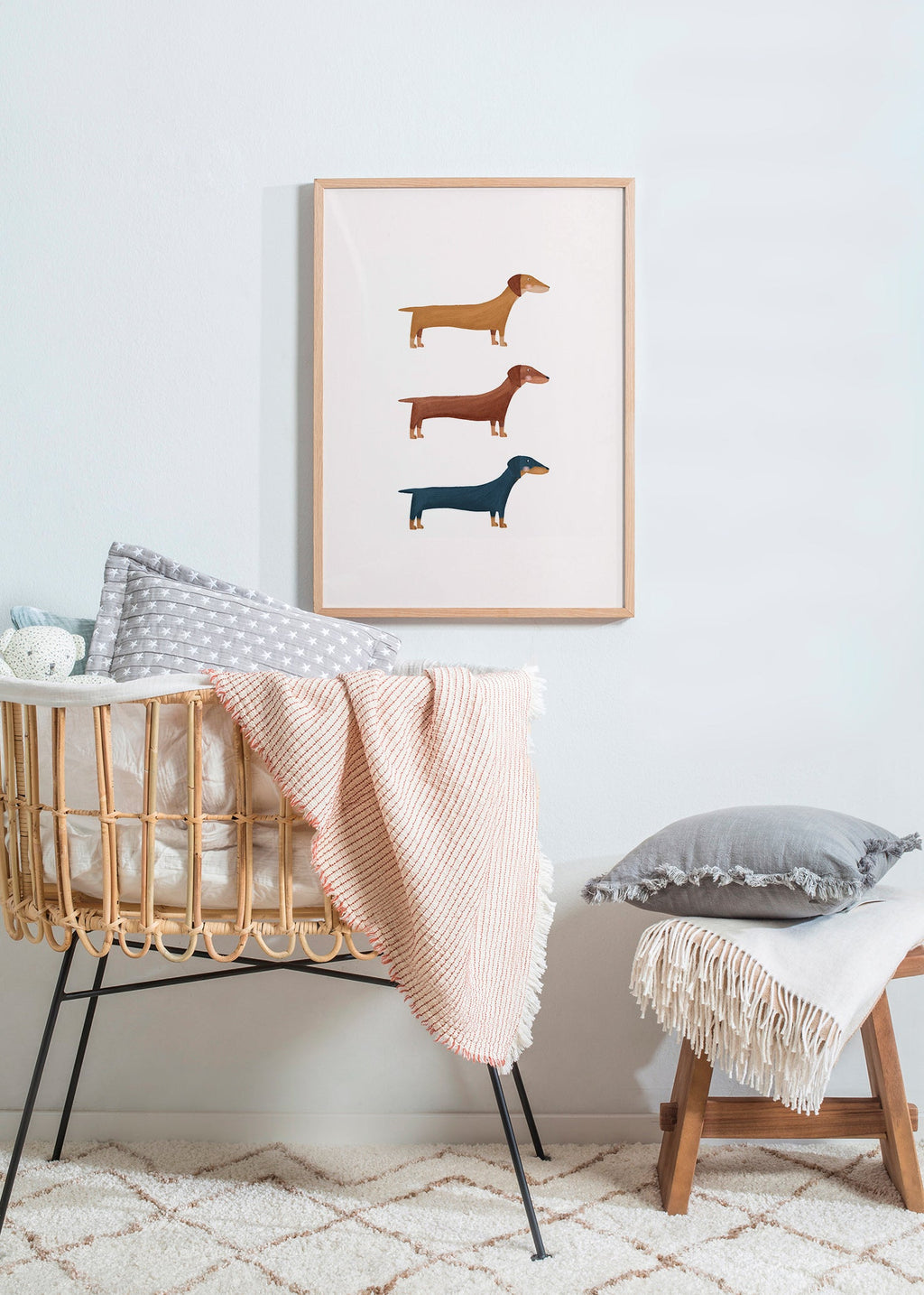 Kunstwerk met teckels in minimalistische stijl