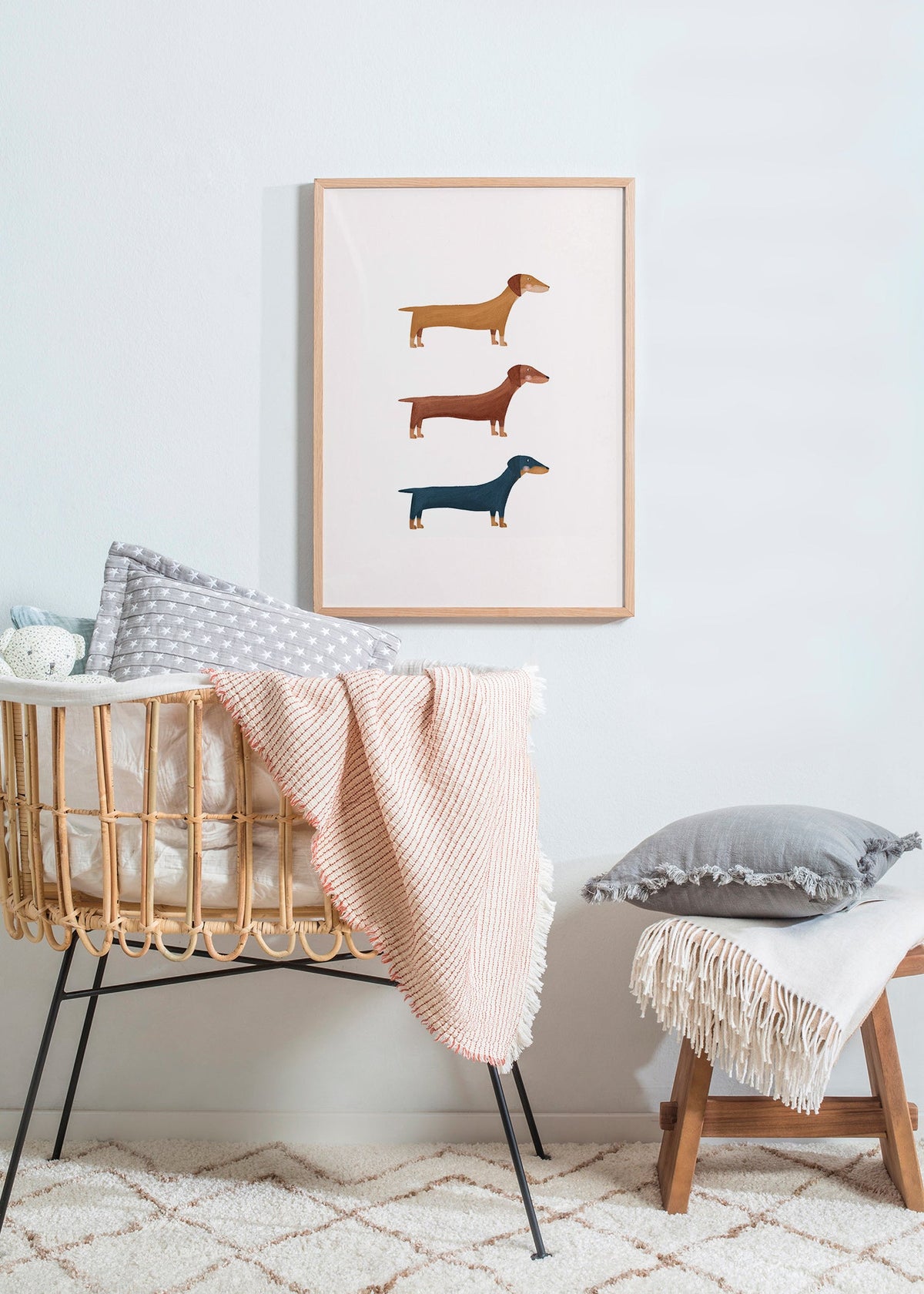 Kunstwerk met teckels in minimalistische stijl