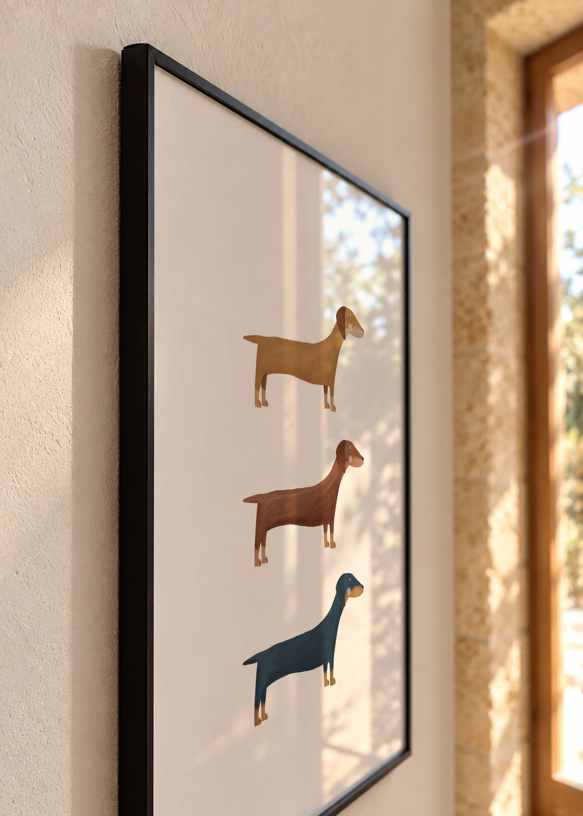 Three Dachshund Dogs - Framed poster detail