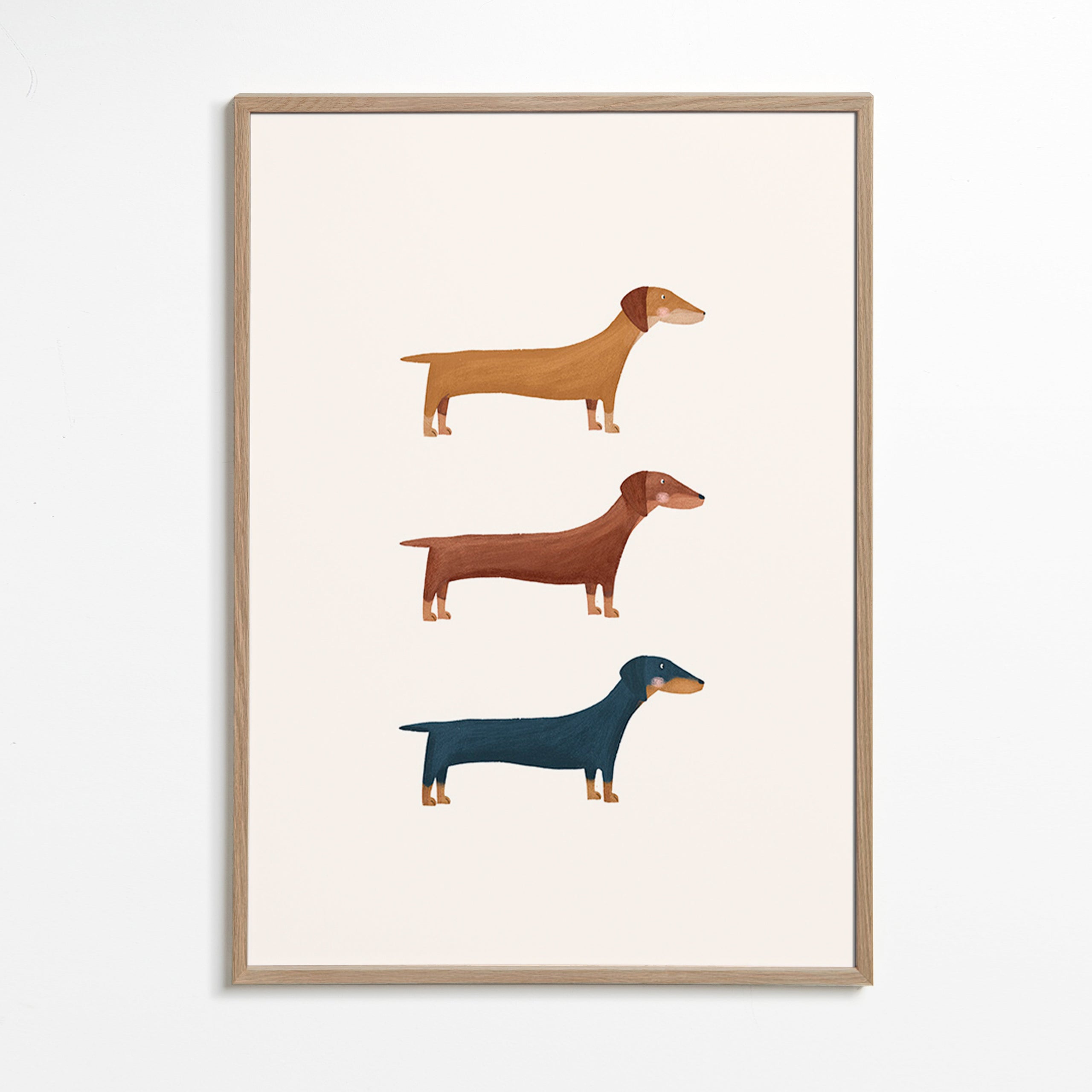 Kunstwerk met teckels in minimalistische stijl