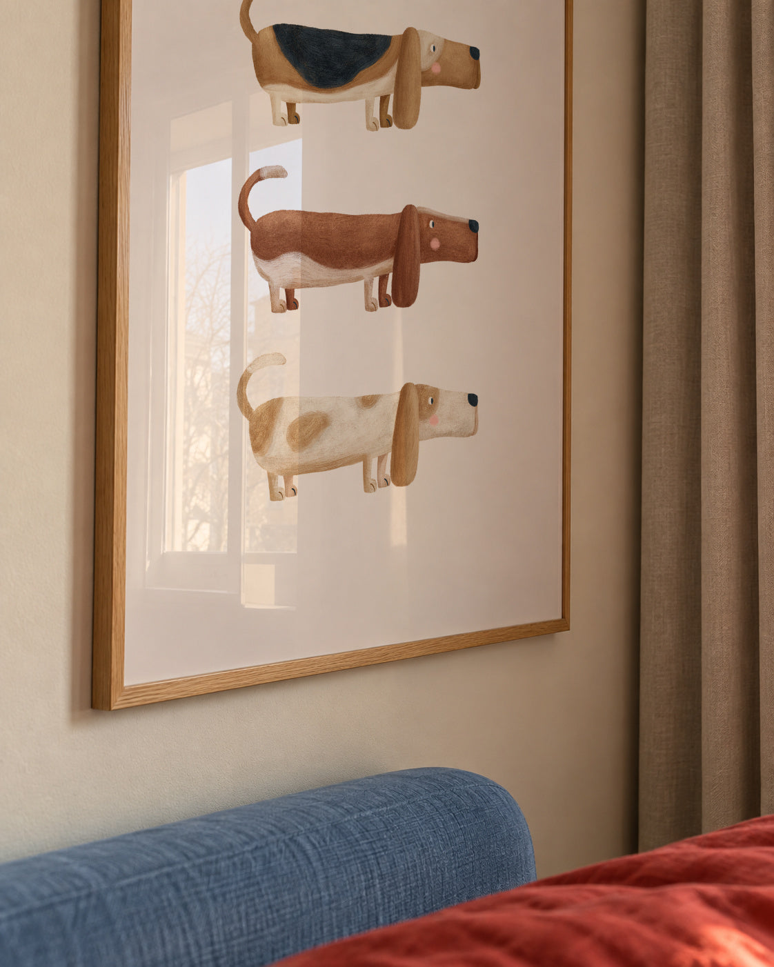 Three Basset Hound Dogs - Framed poster detail