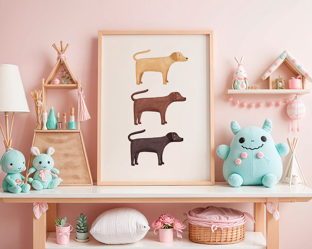 Kunstwerk drie labradors minimalistisch