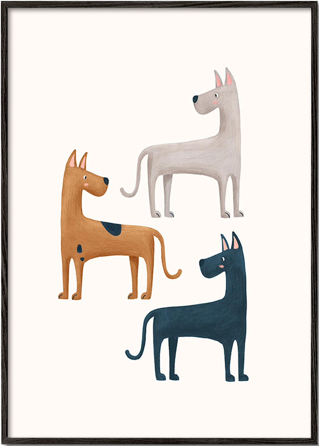 Kunstwerk met drie geïllustreerde honden