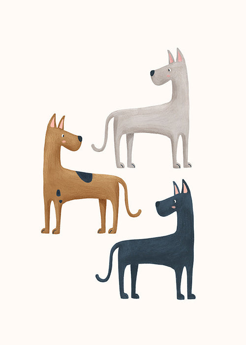 Kunstwerk met drie geïllustreerde honden