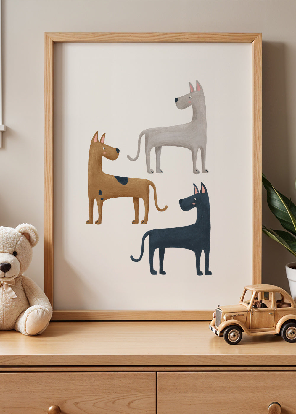 Three Great Dane Dogs - Framed poster in an interior