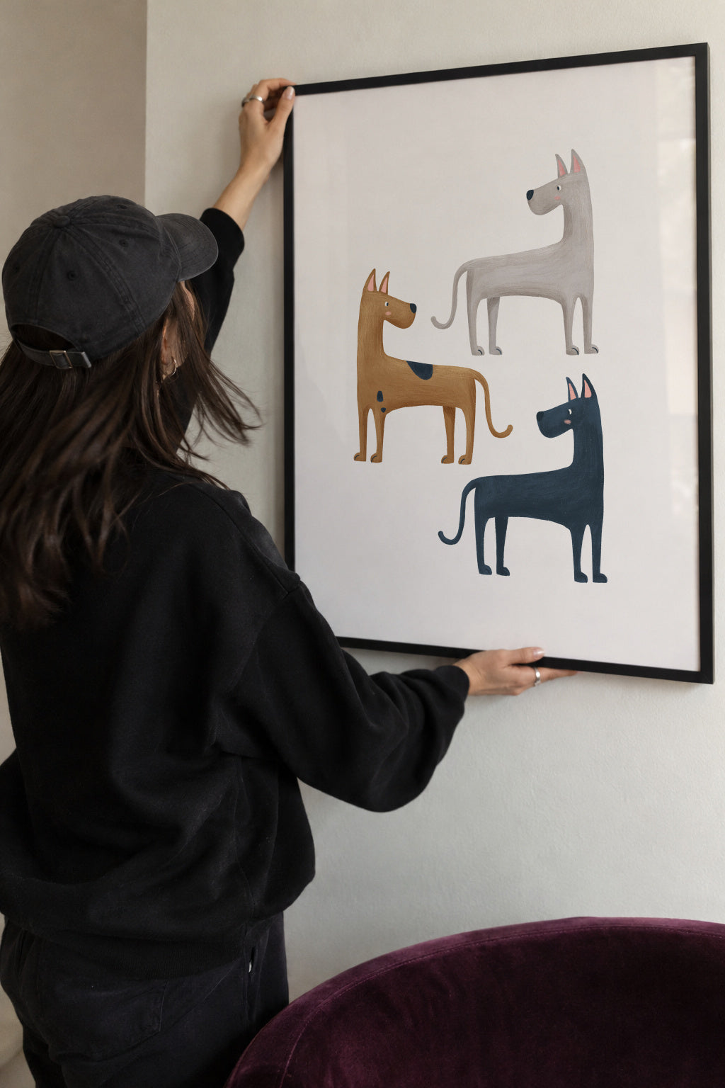 Three Great Dane Dogs - Framed poster detail
