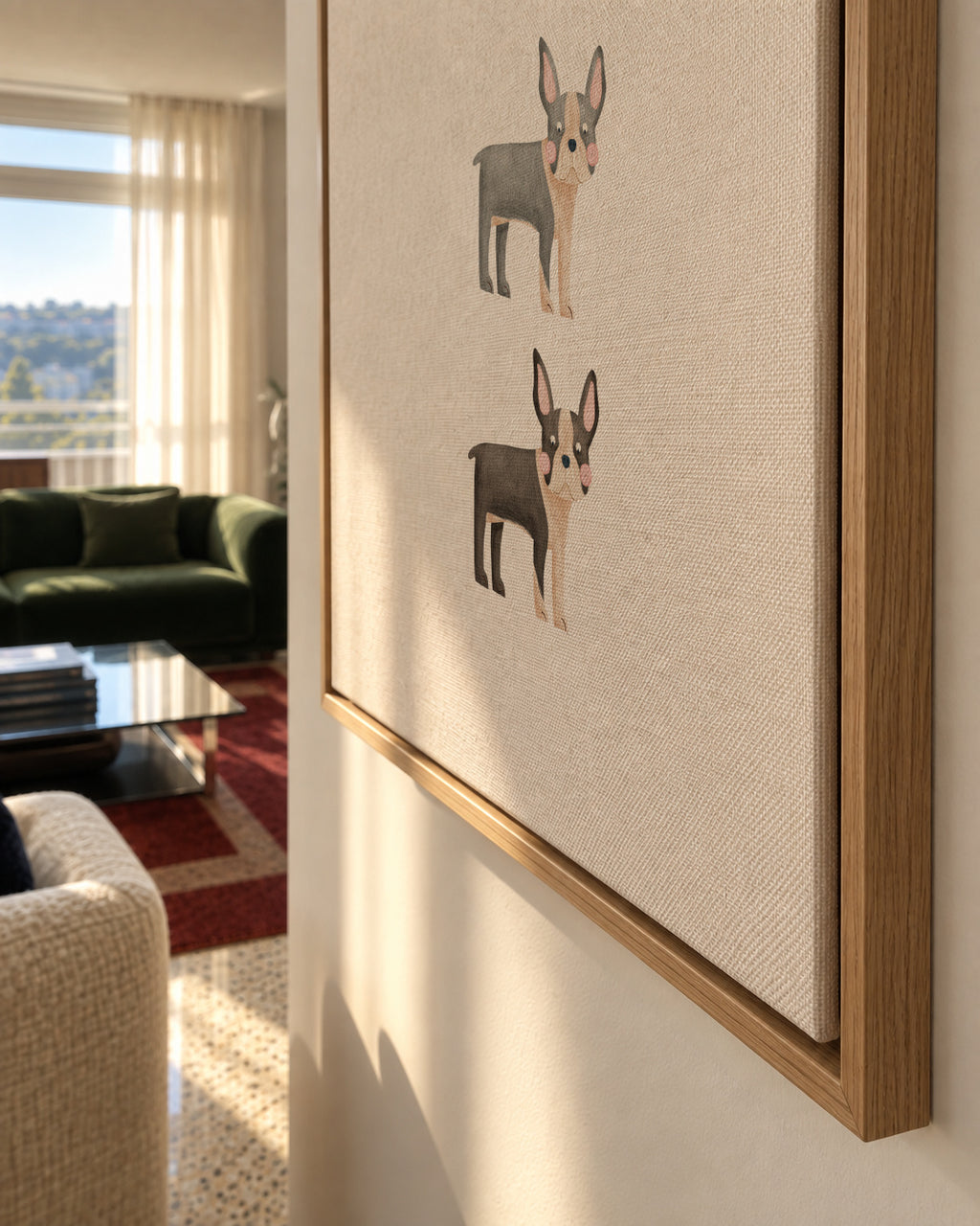 Three Boston Terrier Dogs - Framed canvas detail