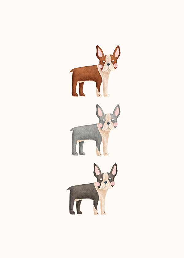 Artwork Drie Boston Terriers