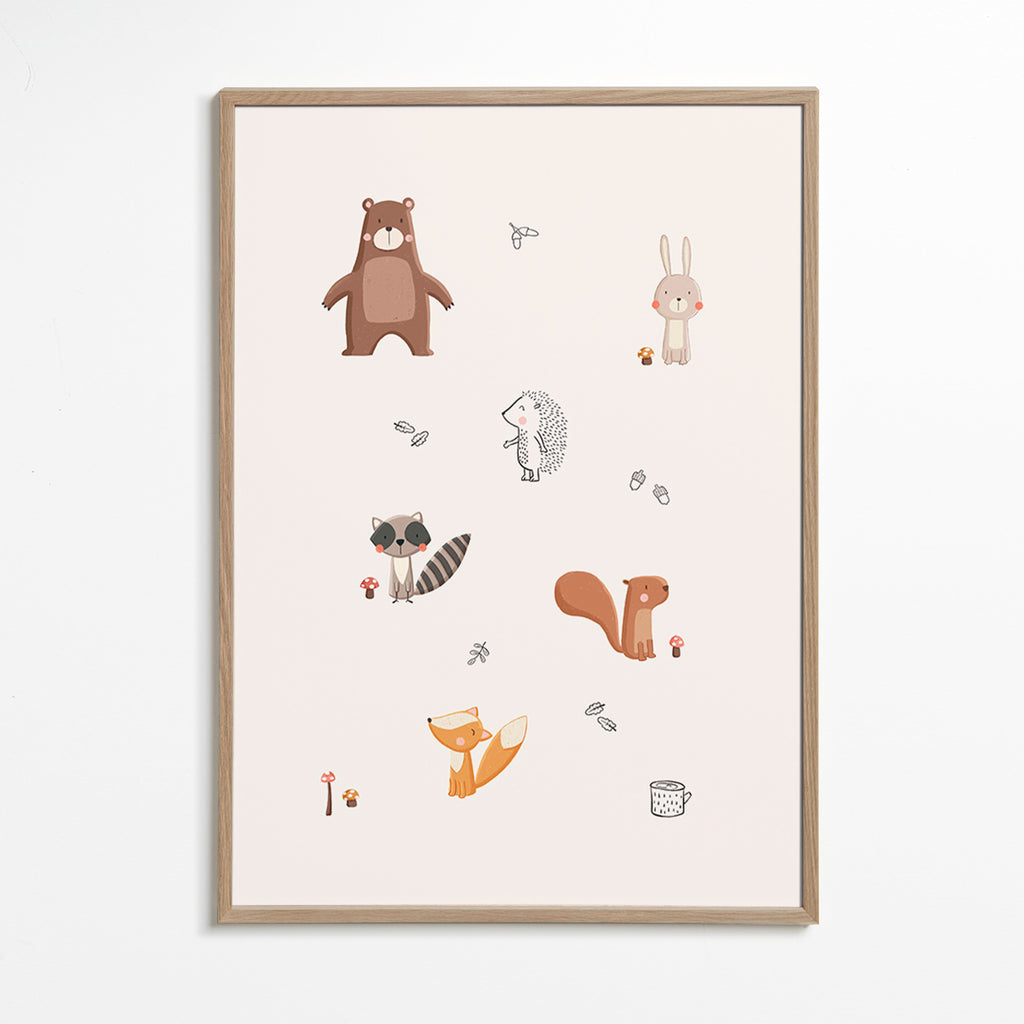 Kinderposter bosvrienden in zachte pasteltinten
