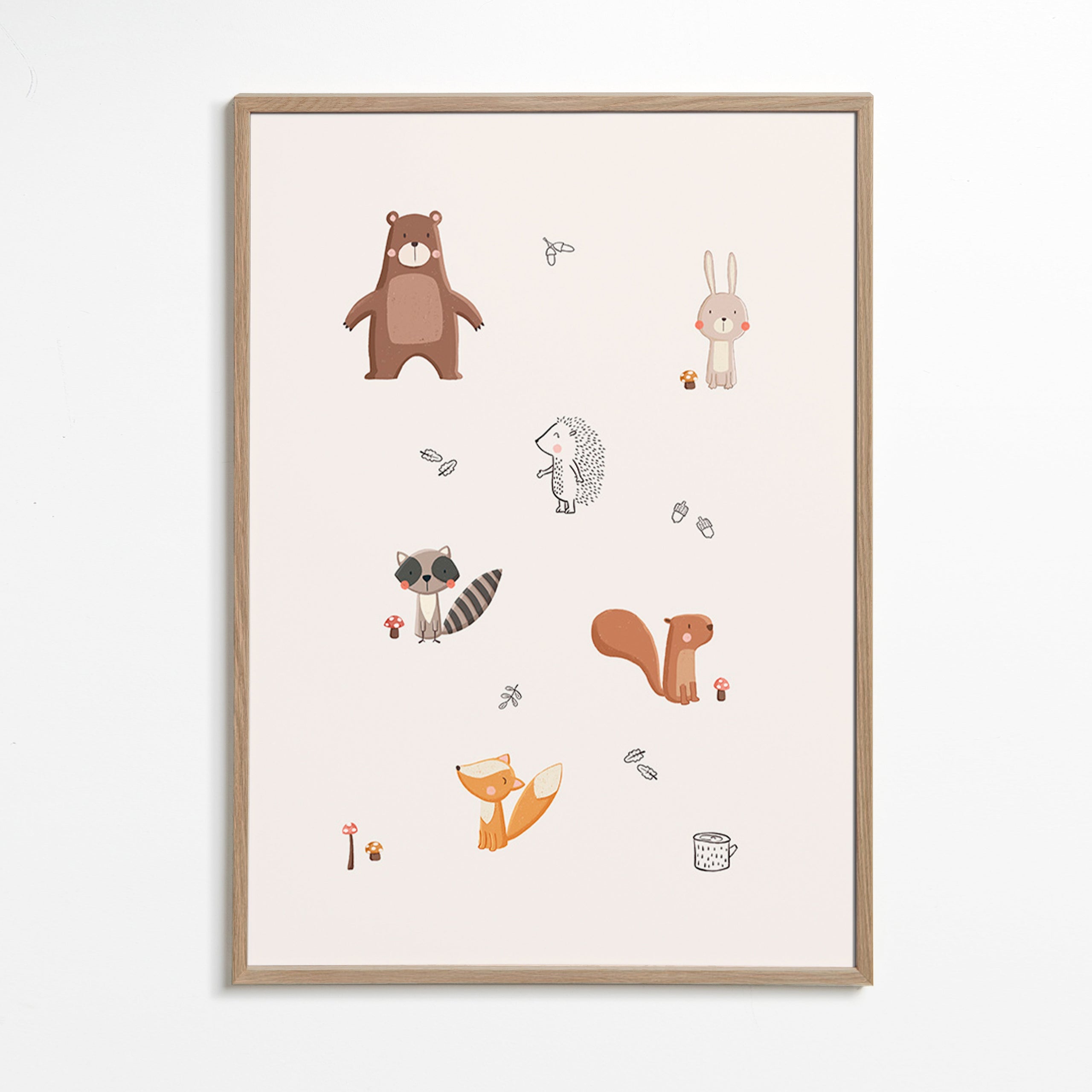 Kinderposter bosvrienden in zachte pasteltinten