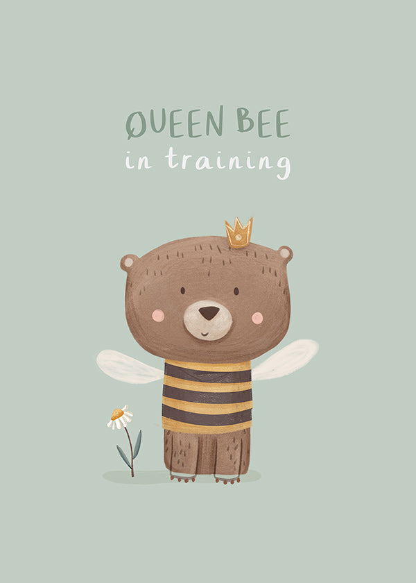 Kinderposter Beer 'Queen Bee' met kroon