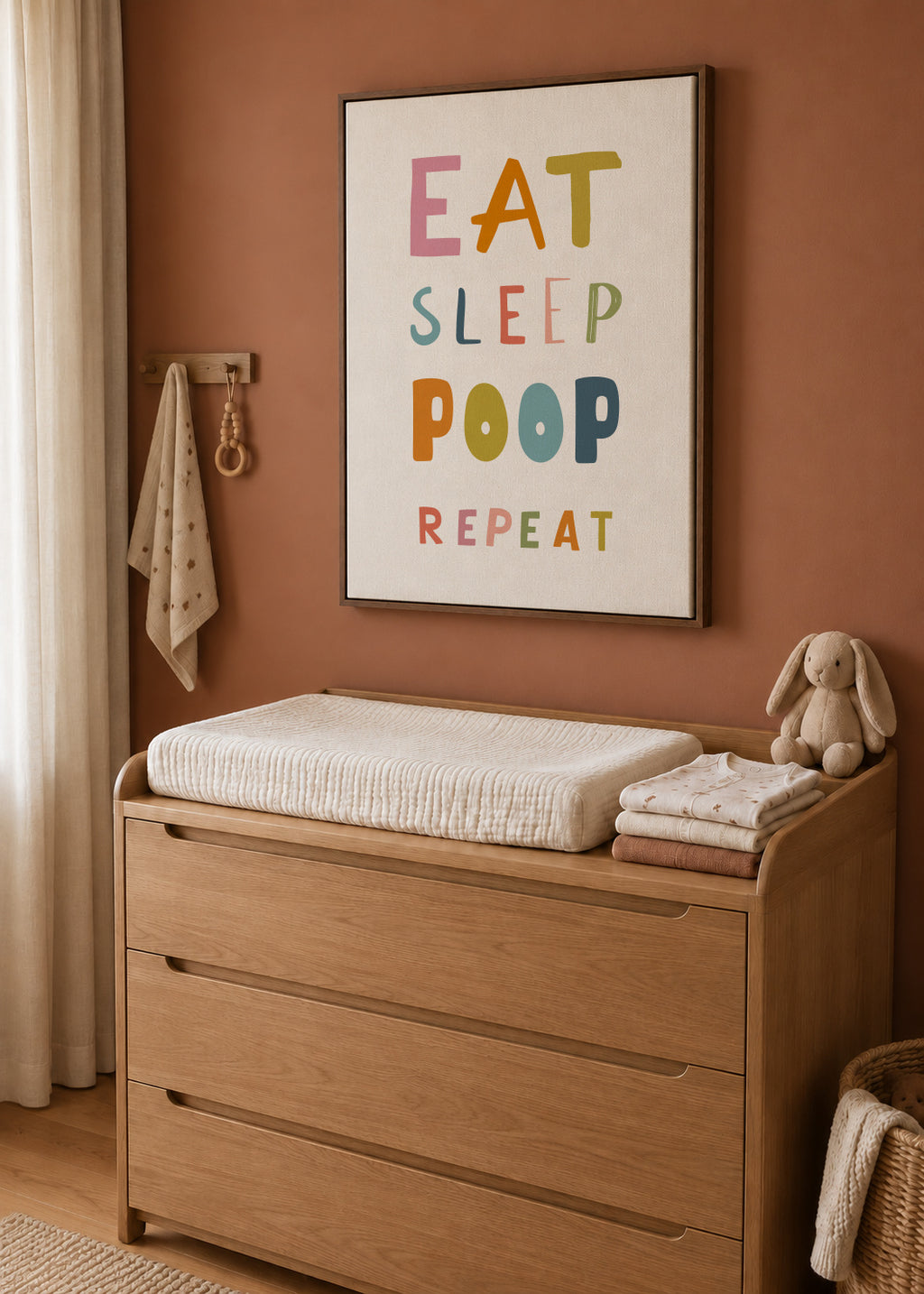 Eat sleep poop repeat quote - Framed canvas in an interior