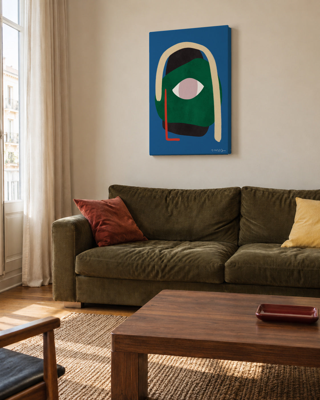 Green Woman - Unframed canvas in an interior
