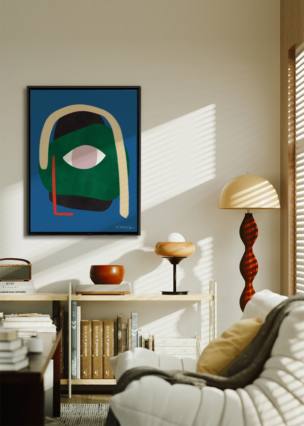Green Woman - Framed canvas in an interior