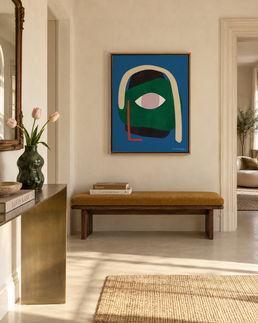 Green Woman - Framed canvas in an interior