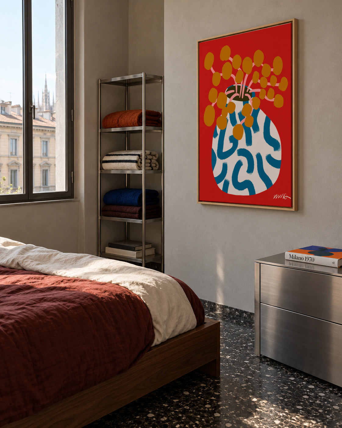 Gold Blooms Still Life - Framed canvas in an interior