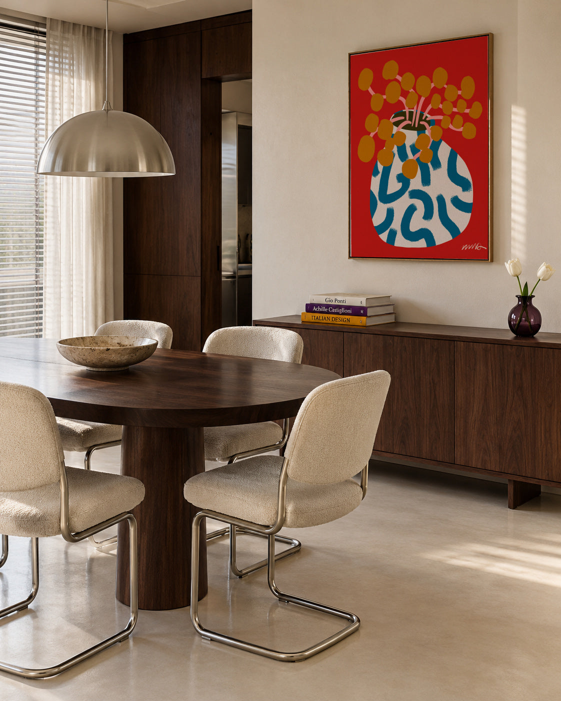 Gold Blooms Still Life - Framed canvas in an interior