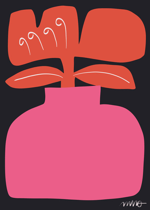 Botanische poster roze gestileerde bloem